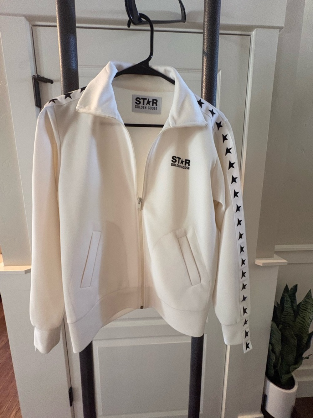 Golden Goose cream track jacket with black star trim